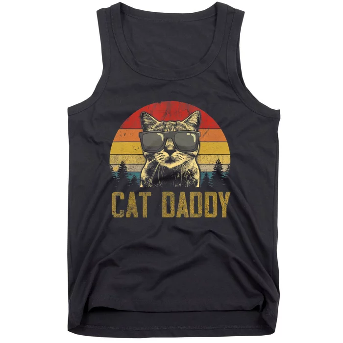 Mens Vintage Cat Daddy Father's Day Shirt Funny Cat Lover TShirt Tank Top