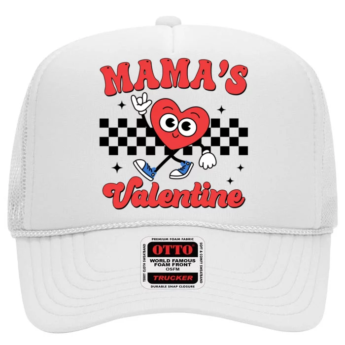 Mamas Valentine Cute Heart Retro Gift High Crown Mesh Trucker Hat