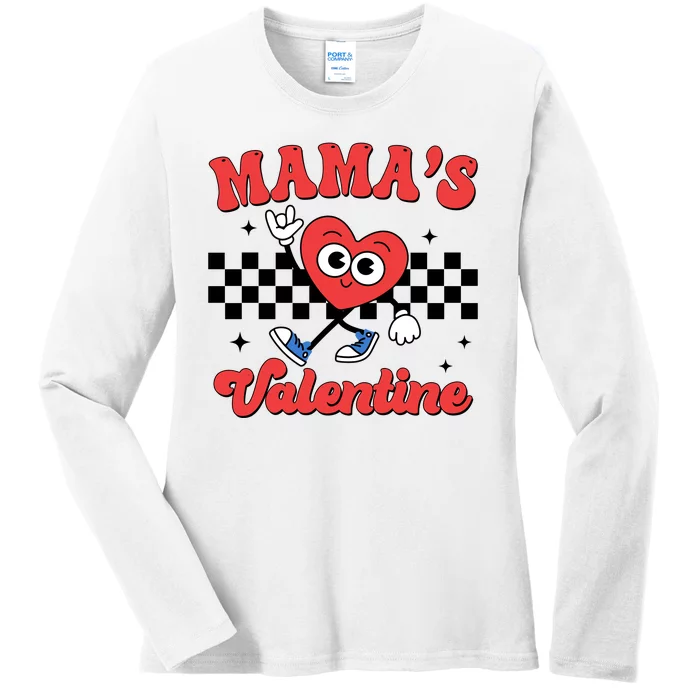 Mamas Valentine Cute Heart Retro Gift Ladies Long Sleeve Shirt