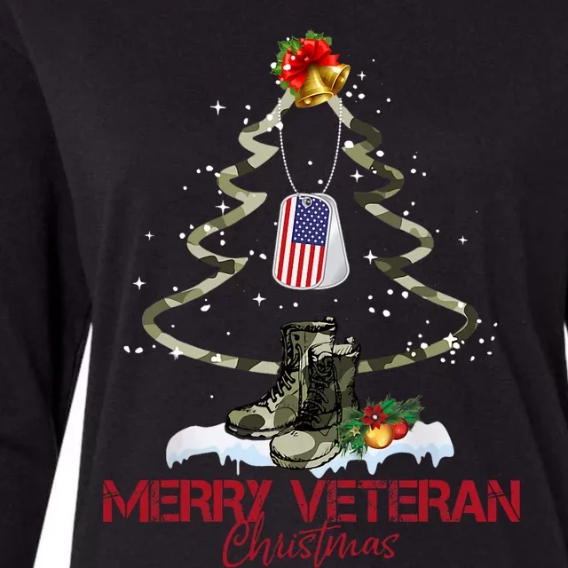 Merry Veteran Christmas Army Camo Xmas Tree Christmas Womens Cotton Relaxed Long Sleeve T-Shirt