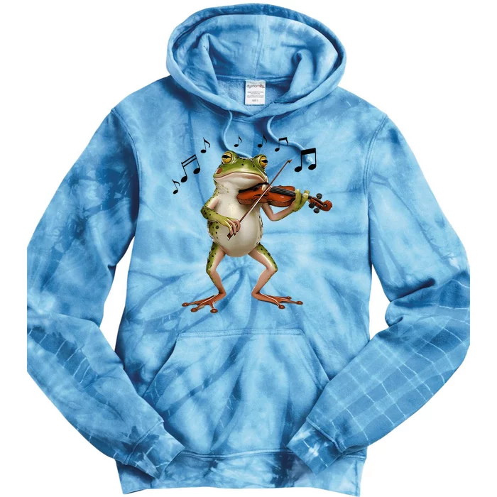 Musician Violinist Cute Frog Playing Violin Tie Dye Hoodie