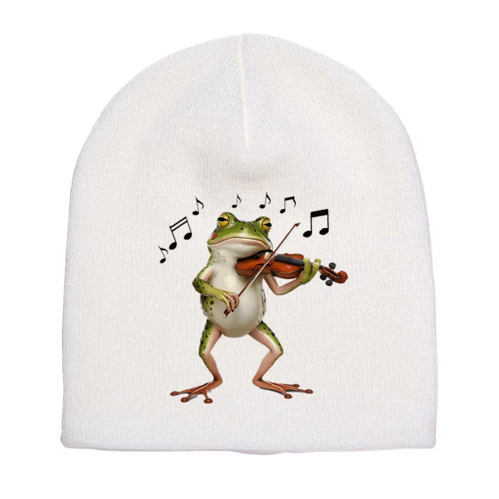 Musician Violinist Cute Frog Playing Violin Short Acrylic Beanie