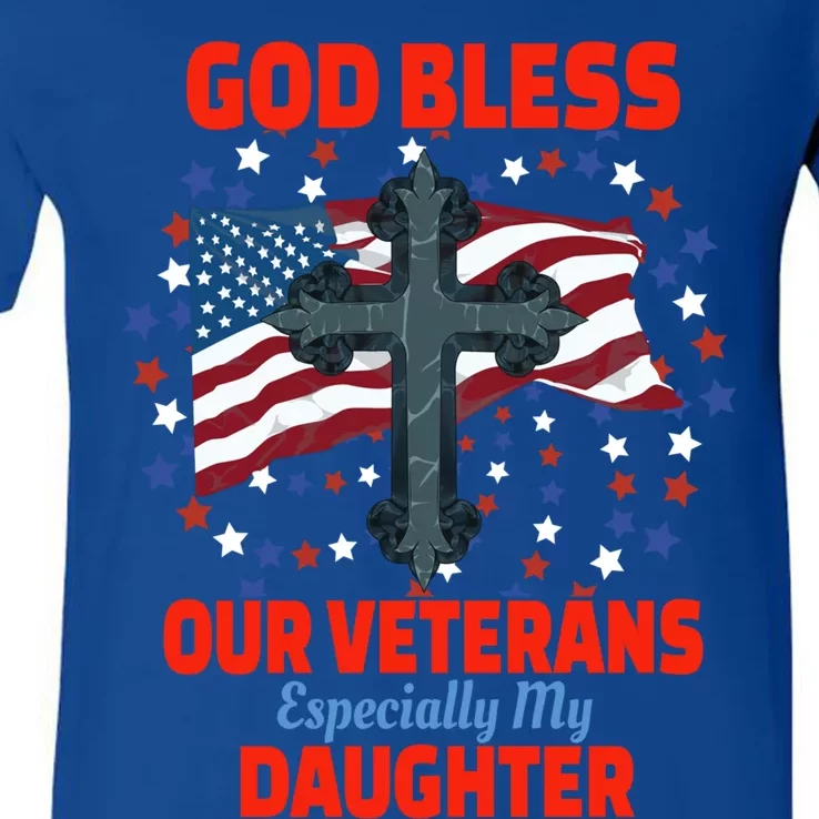 Military Veteran Daughter For Proud Dad Mom Mother Father Gift V-Neck T-Shirt