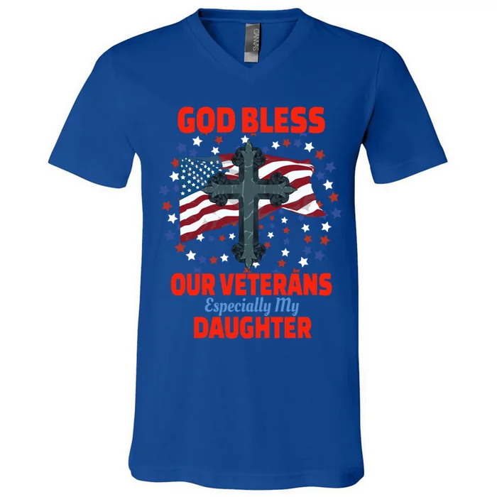 Military Veteran Daughter For Proud Dad Mom Mother Father Gift V-Neck T-Shirt