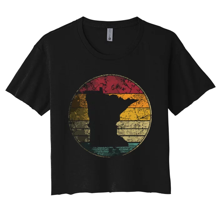 Minnesota Vintage Distressed Retro Style Silhouette State Women's Crop Top Tee