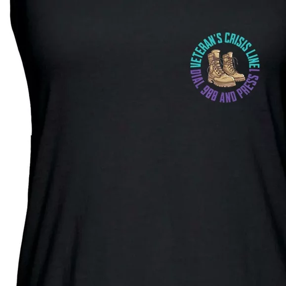 Military Veteran Day Suicide Awareness Crisis Number Gift Ladies Essential Flowy Tank