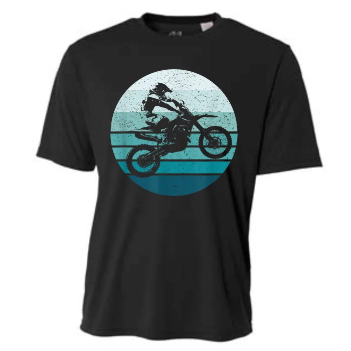 Motocross Vintage Dirt Bike Rider Sunset Background Cooling Performance Crew T-Shirt