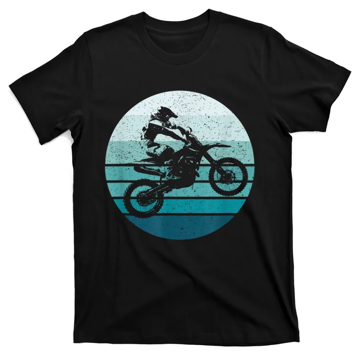 Motocross Vintage Dirt Bike Rider Sunset Background T-Shirt