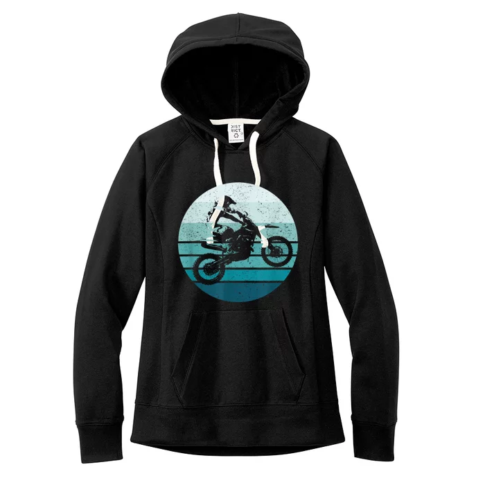 Motocross Vintage Dirt Bike Rider Sunset Background Women's Fleece Hoodie