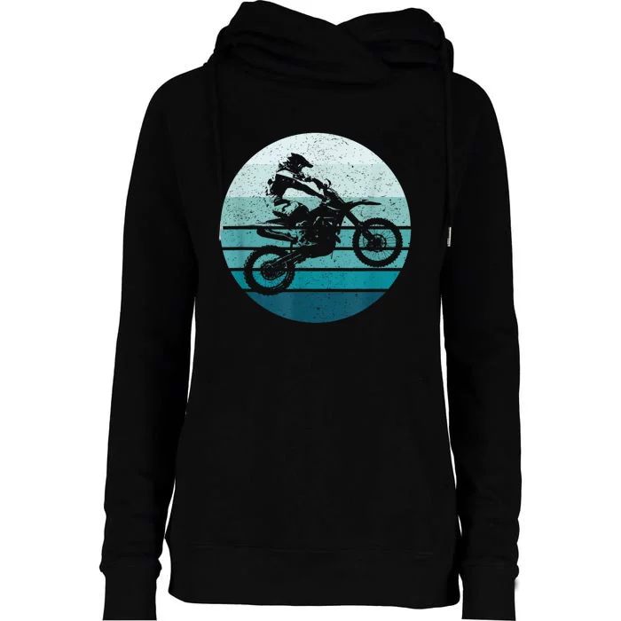 Motocross Vintage Dirt Bike Rider Sunset Background Womens Funnel Neck Pullover Hood