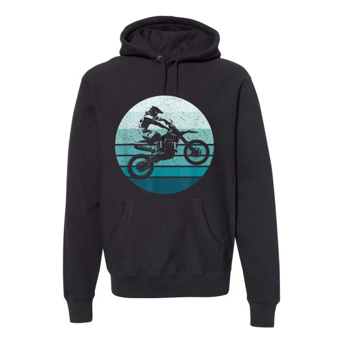 Motocross Vintage Dirt Bike Rider Sunset Background Premium Hoodie