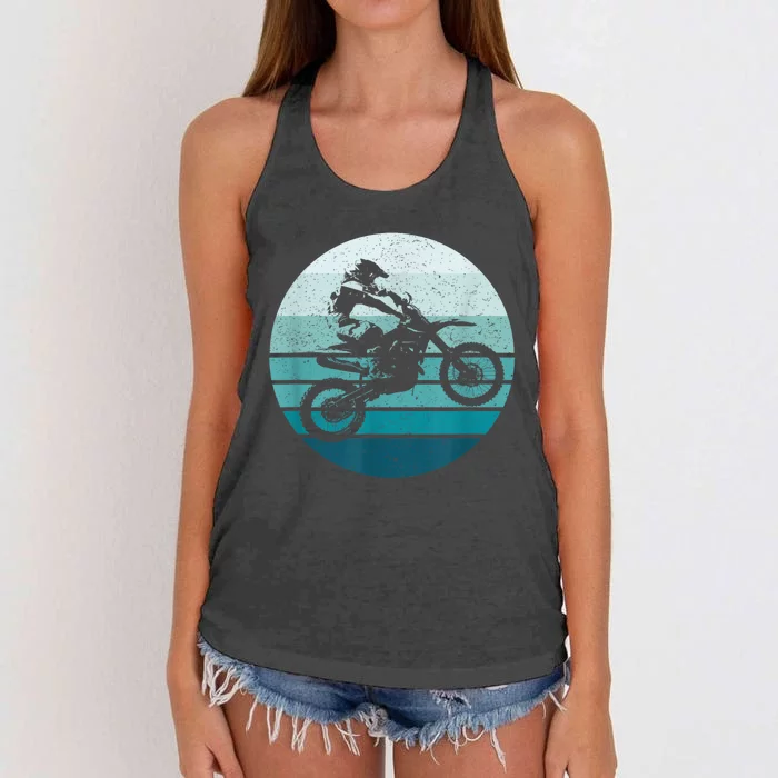 Motocross Vintage Dirt Bike Rider Sunset Background Women's Knotted Racerback Tank