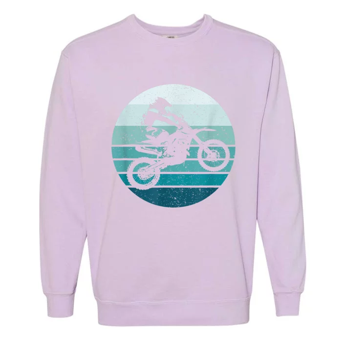 Motocross Vintage Dirt Bike Rider Sunset Background Garment-Dyed Sweatshirt