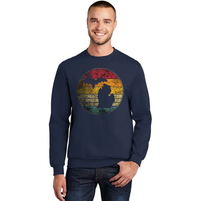 Michigan Vintage Distressed Retro Style Silhouette State Tall Sweatshirt