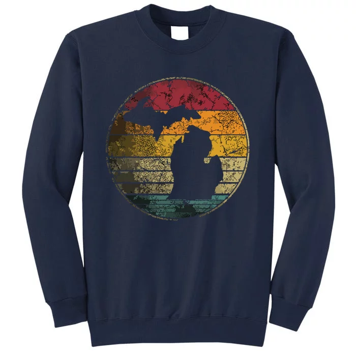 Michigan Vintage Distressed Retro Style Silhouette State Tall Sweatshirt