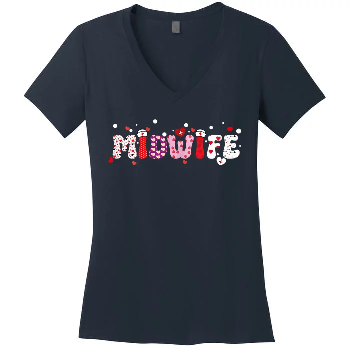 Midwife Valentine's Day Midwifery Nursemidwives Childbirth Women's V-Neck T-Shirt