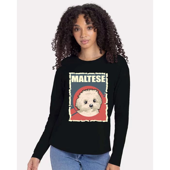 Maltese Vintage Dog Poster Design Womens Cotton Relaxed Long Sleeve T-Shirt