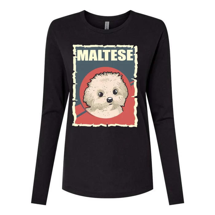 Maltese Vintage Dog Poster Design Womens Cotton Relaxed Long Sleeve T-Shirt