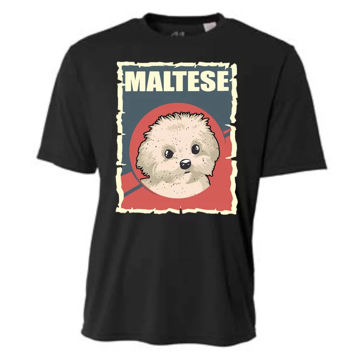 Maltese Vintage Dog Poster Design Cooling Performance Crew T-Shirt