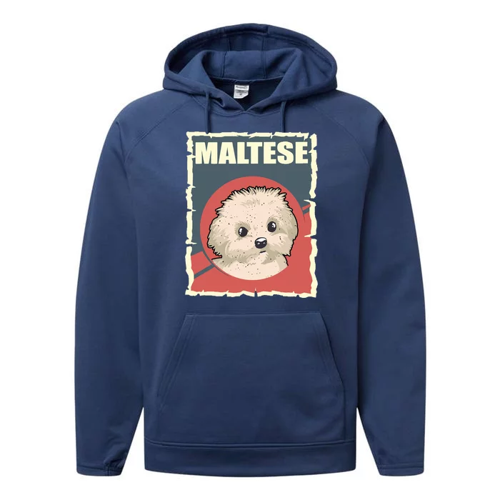 Maltese Vintage Dog Poster Design Performance Fleece Hoodie