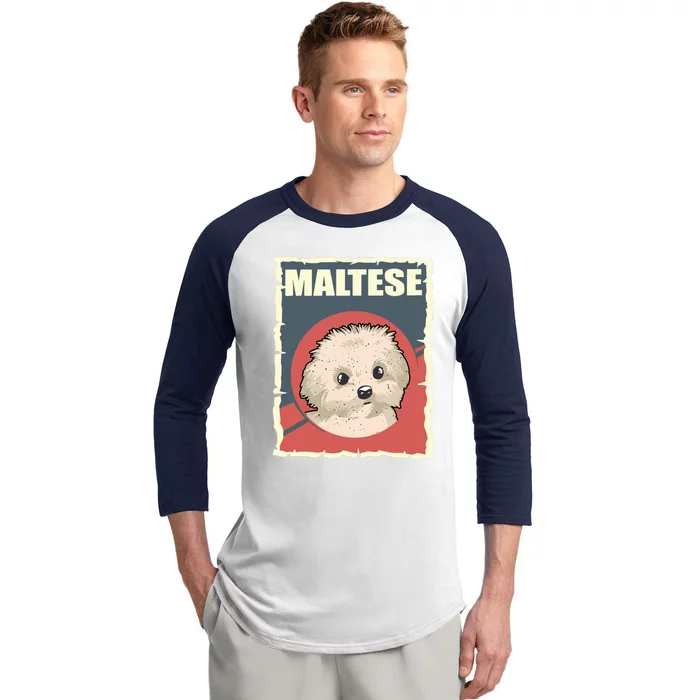 Maltese Vintage Dog Poster Design Baseball Sleeve Shirt