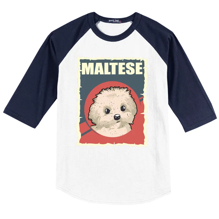 Maltese Vintage Dog Poster Design Baseball Sleeve Shirt