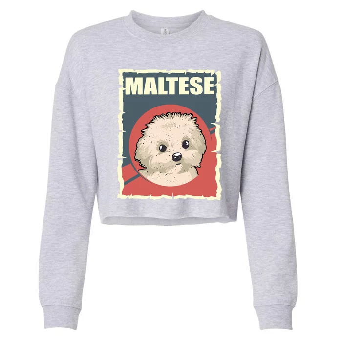 Maltese Vintage Dog Poster Design Cropped Pullover Crew