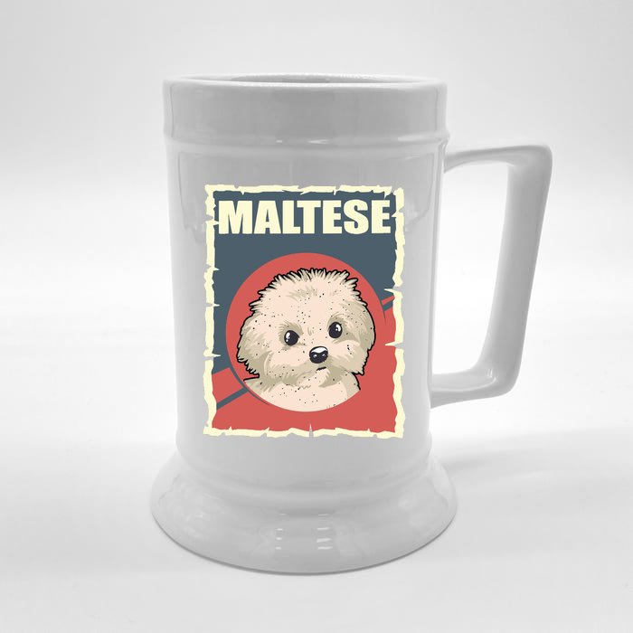 Maltese Vintage Dog Poster Design Front & Back Beer Stein