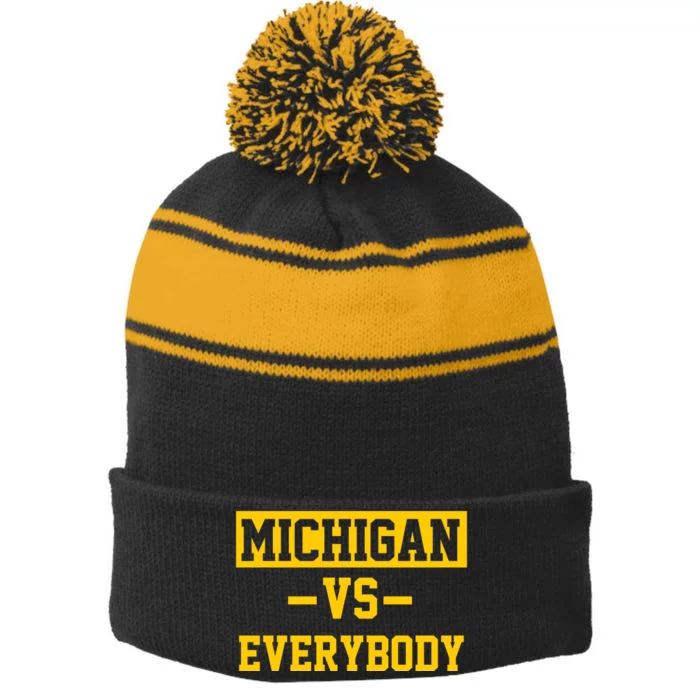 Michigan Vs Everybody Stripe Pom Pom Beanie