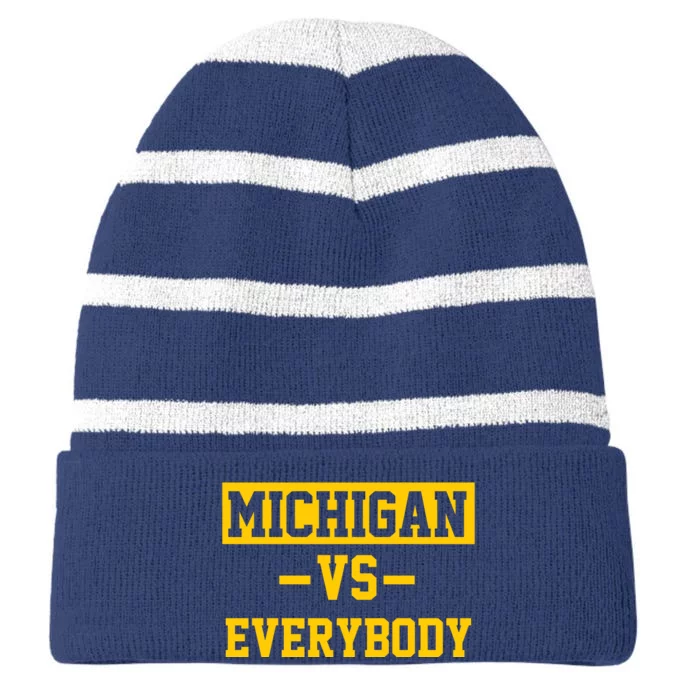 Michigan Vs Everybody Striped Beanie with Solid Band