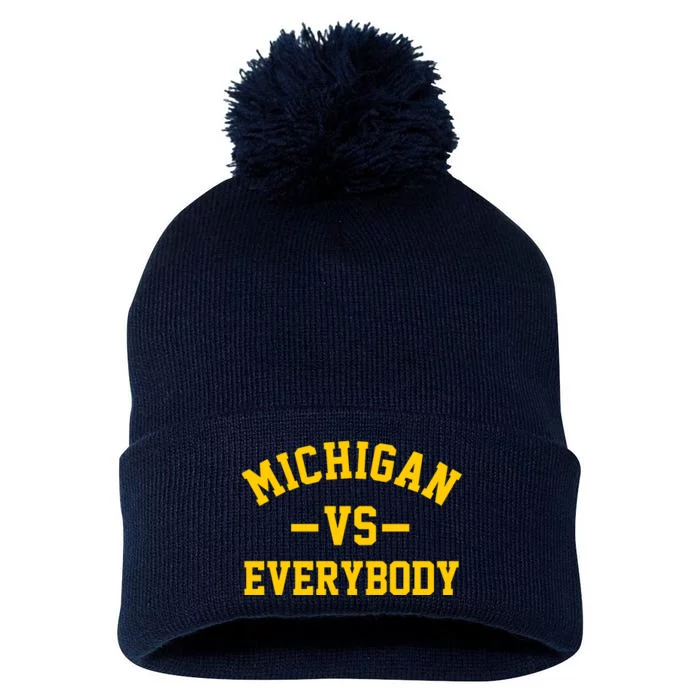 Michigan Vs Everyone Everybody Quote Pom Pom 12in Knit Beanie