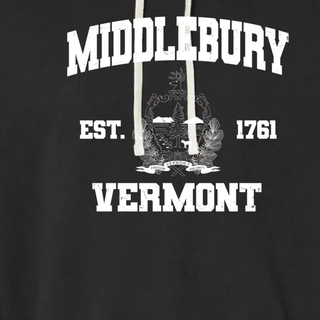 Middlebury Vermont Est 1761 Varsity Logo Garment-Dyed Fleece Hoodie