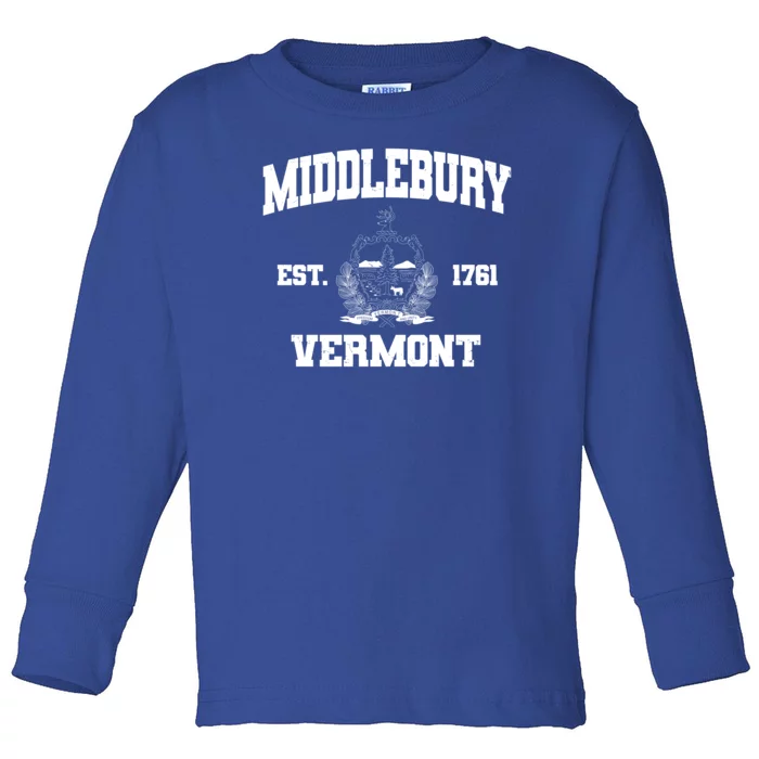 Middlebury Vermont Est 1761 Varsity Logo Toddler Long Sleeve Shirt