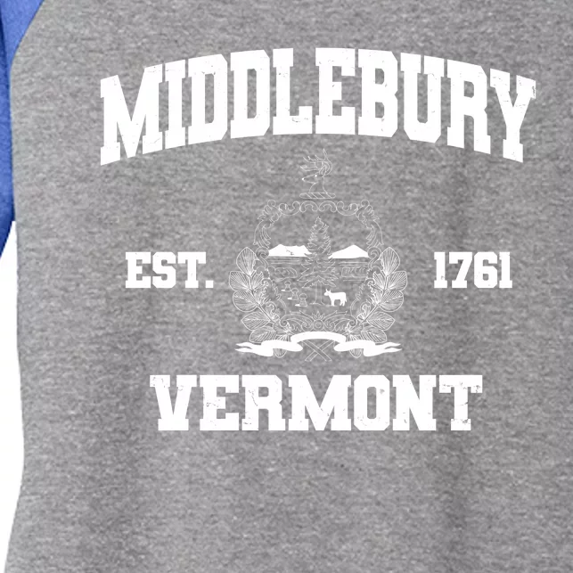 Middlebury Vermont Est 1761 Varsity Logo Women's Tri-Blend 3/4-Sleeve Raglan Shirt