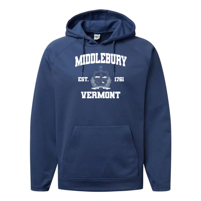 Middlebury Vermont Est 1761 Varsity Logo Performance Fleece Hoodie