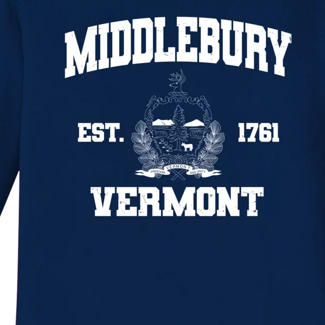 Middlebury Vermont Est 1761 Varsity Logo Baby Long Sleeve Bodysuit