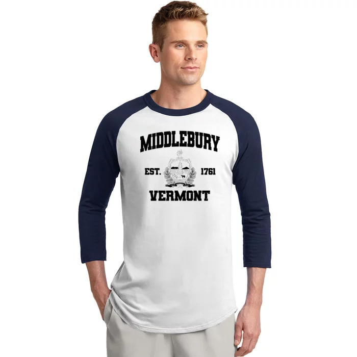 Middlebury Vermont Est 1761 Varsity Logo Baseball Sleeve Shirt