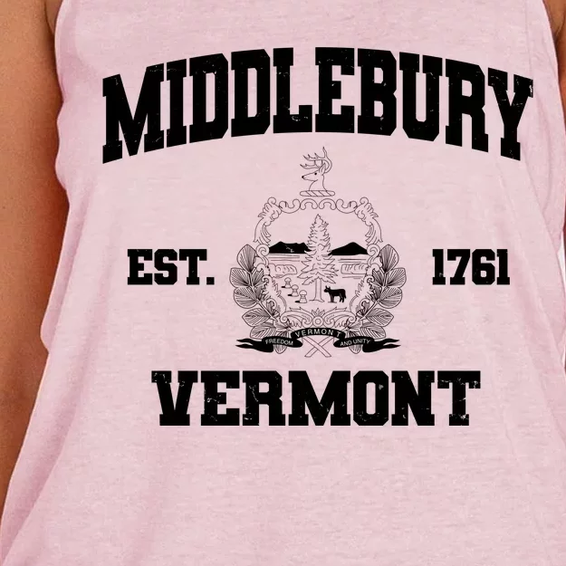 Middlebury Vermont Est 1761 Varsity Logo Women's Knotted Racerback Tank