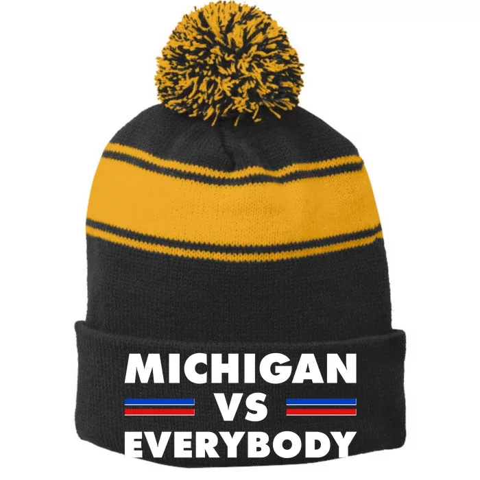 Michigan Vs Everybody Retro Stripe Pom Pom Beanie