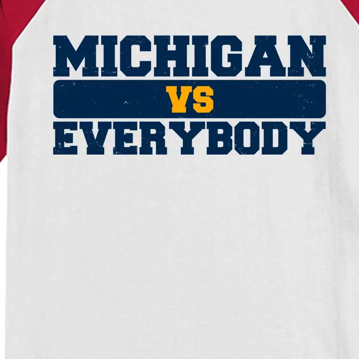 Michigan Versus Everybody Football Sports Fan Kids Colorblock Raglan Jersey