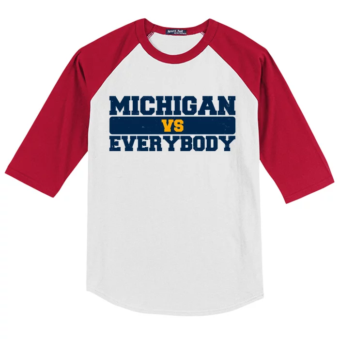 Michigan Versus Everybody Football Sports Fan Kids Colorblock Raglan Jersey