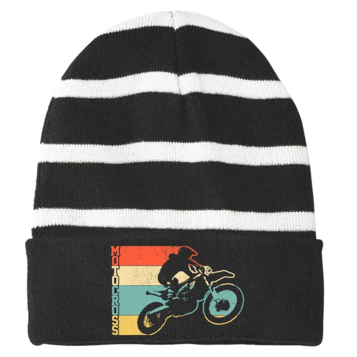 Motocross Vintage Enduro Dirt Bike Motorcycle MX Biker Gift Striped Beanie with Solid Band