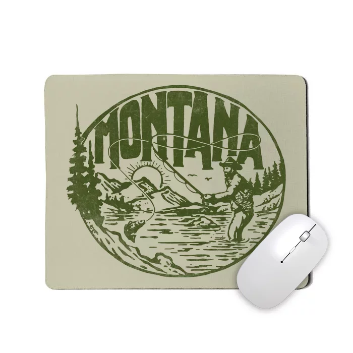 Montana Vintage Fly Fishing Retro Trout Stream Outdoor Mousepad