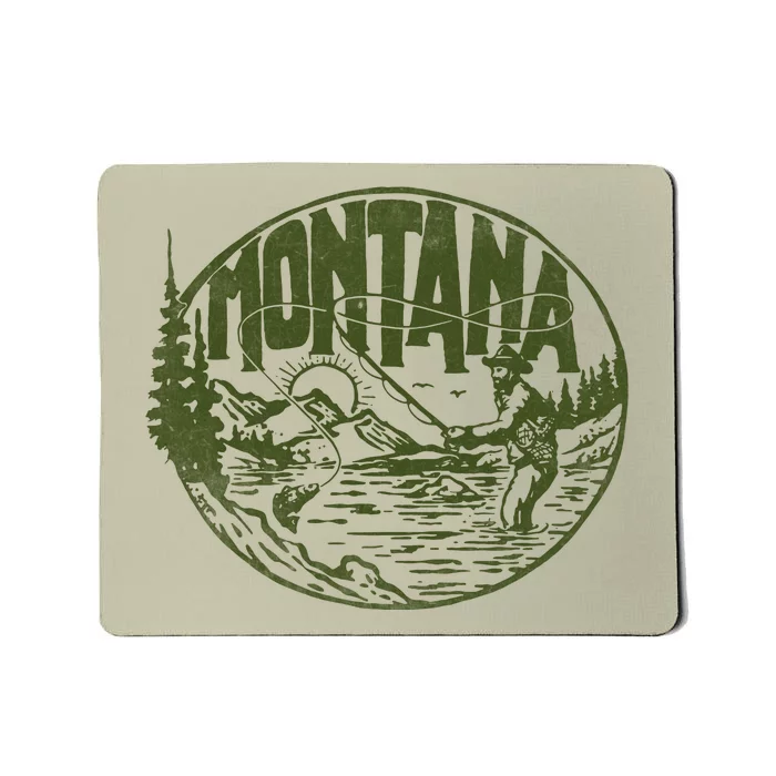 Montana Vintage Fly Fishing Retro Trout Stream Outdoor Mousepad