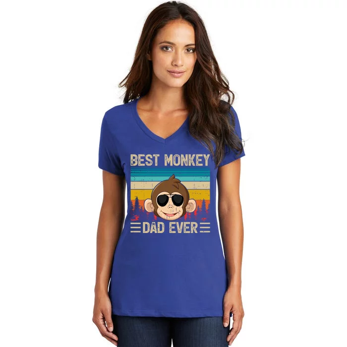 Monkey Vintage Funny Best Monkey Dad Ever FatherS Day Funny Gift Women's V-Neck T-Shirt