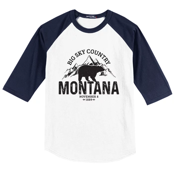 Montana Vintage Grizzly Bear Camping Hiking Souvenir Gift Baseball Sleeve Shirt