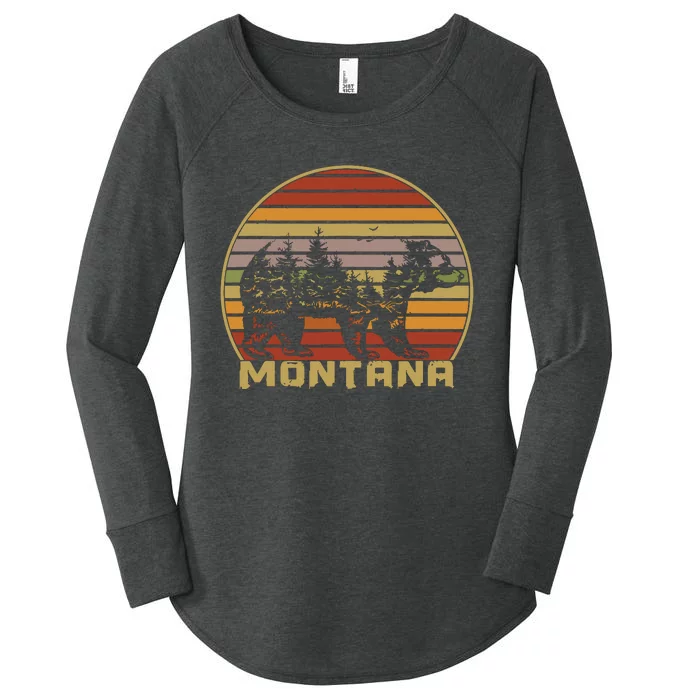 Montana Vintage Grizzly Bear Nature Retro Women's Perfect Tri Tunic Long Sleeve Shirt