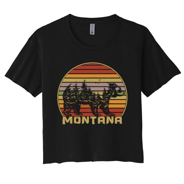 Montana Vintage Grizzly Bear Nature Retro Women's Crop Top Tee