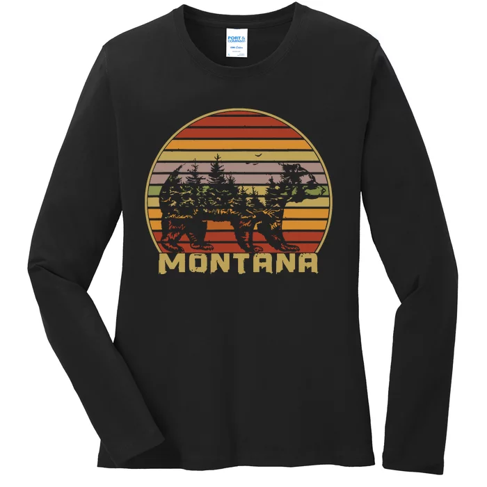 Montana Vintage Grizzly Bear Nature Retro Ladies Long Sleeve Shirt