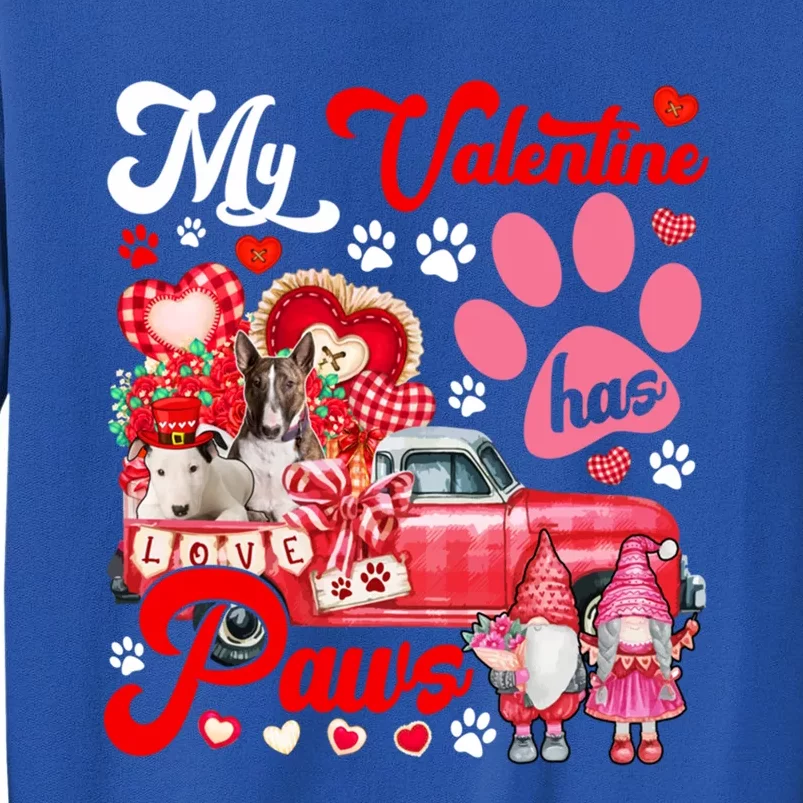 My Valentine Has Paws Couple Bull Terriers On Pickup Gnomes Funny Gift Sweatshirt